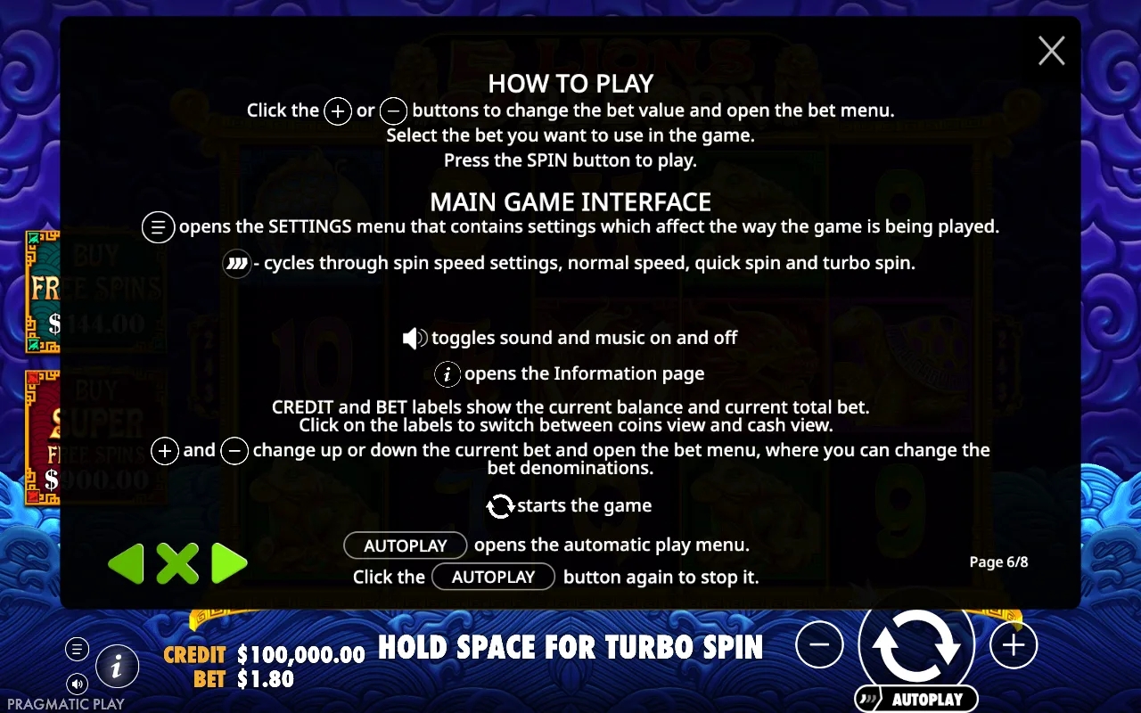 How to play — 5 Lions Reborn