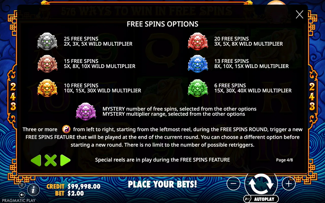 Free spins options — 5 Lions