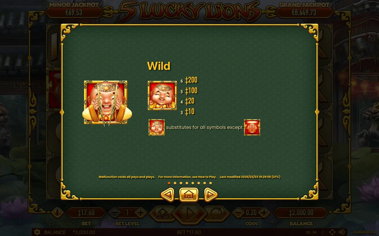 Game rules, page 3 — 5 Lucky Lions