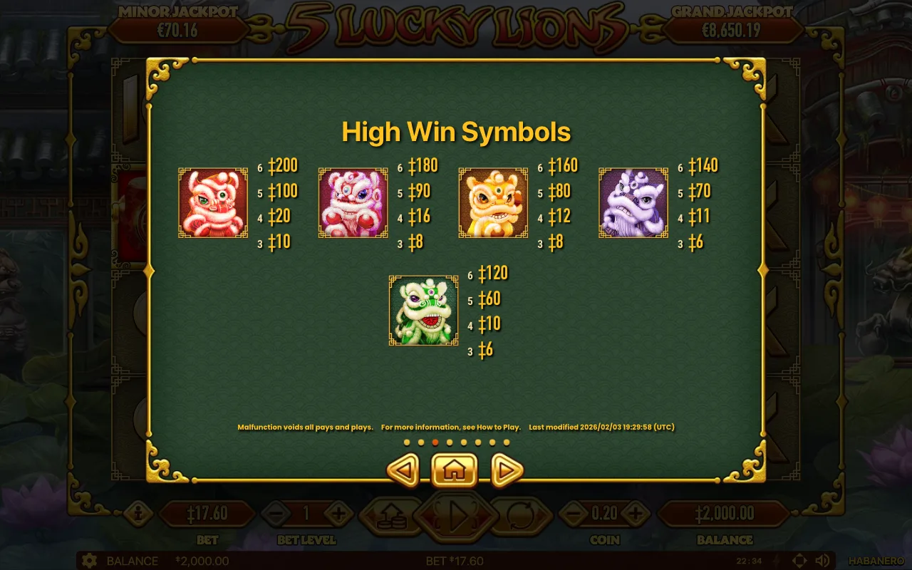 Game rules, page 4 — 5 Lucky Lions