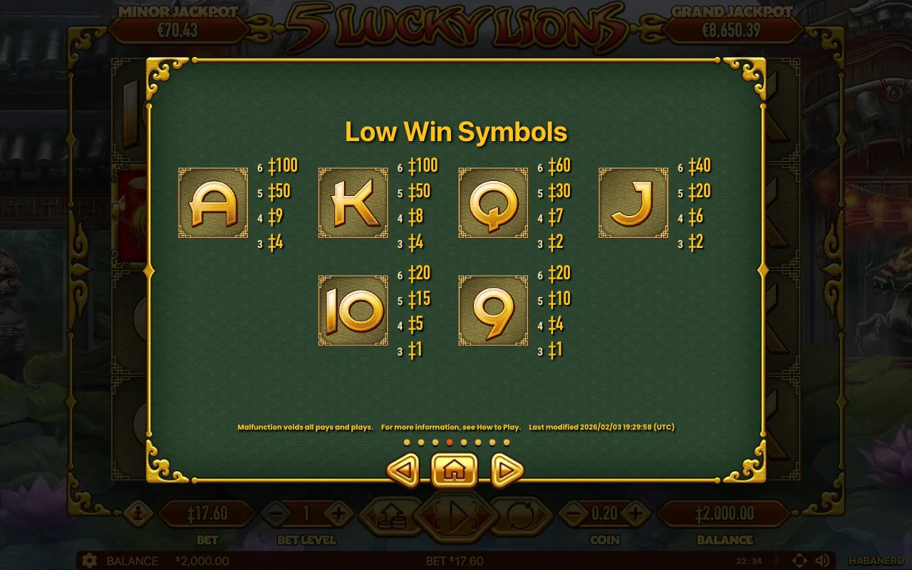 Game rules, page 5 — 5 Lucky Lions