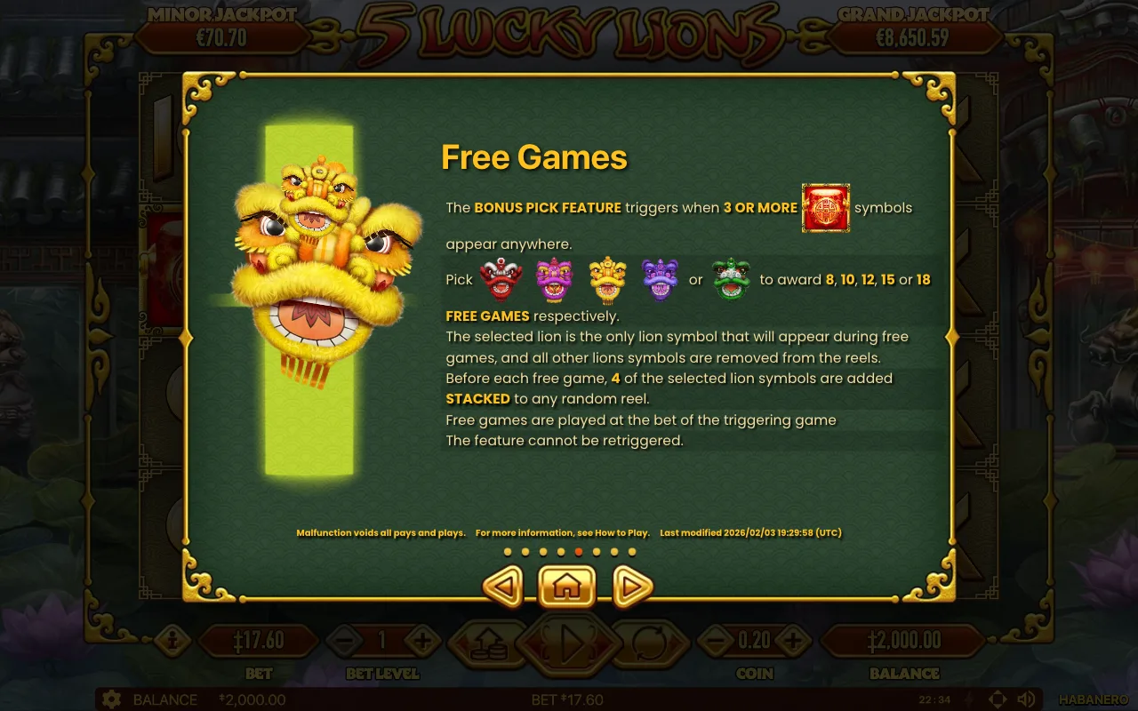 Game rules, page 6 — 5 Lucky Lions