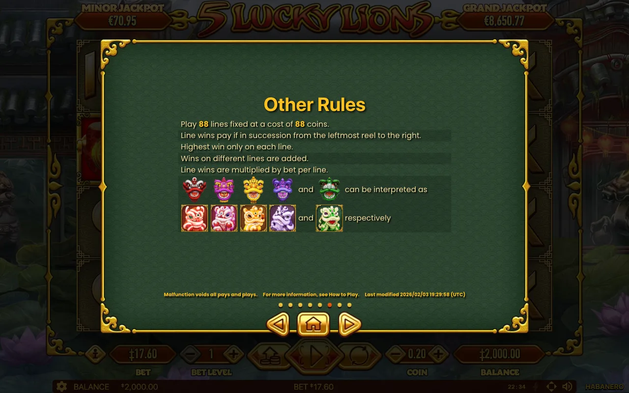Game rules, page 7 — 5 Lucky Lions