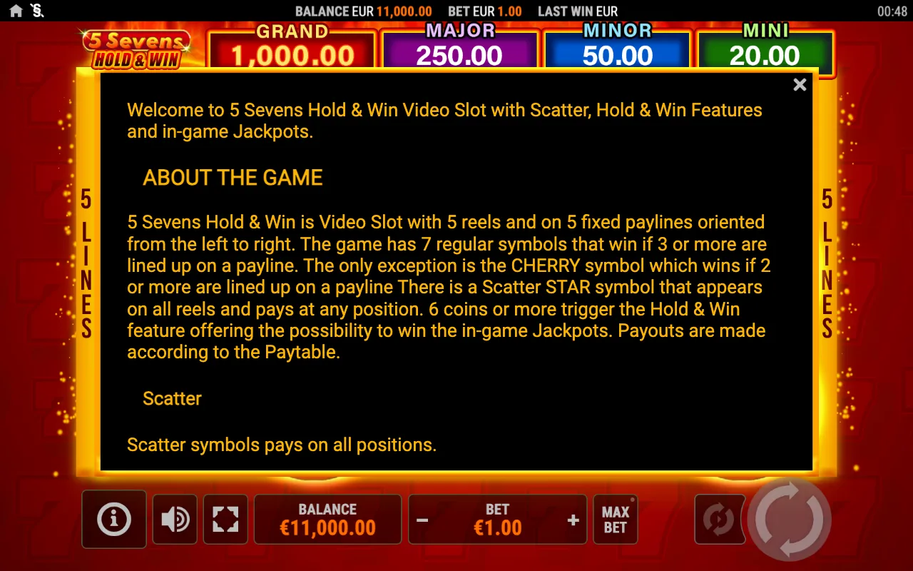 Spielregeln, Seite 1 — 5 Sevens Hold And Win