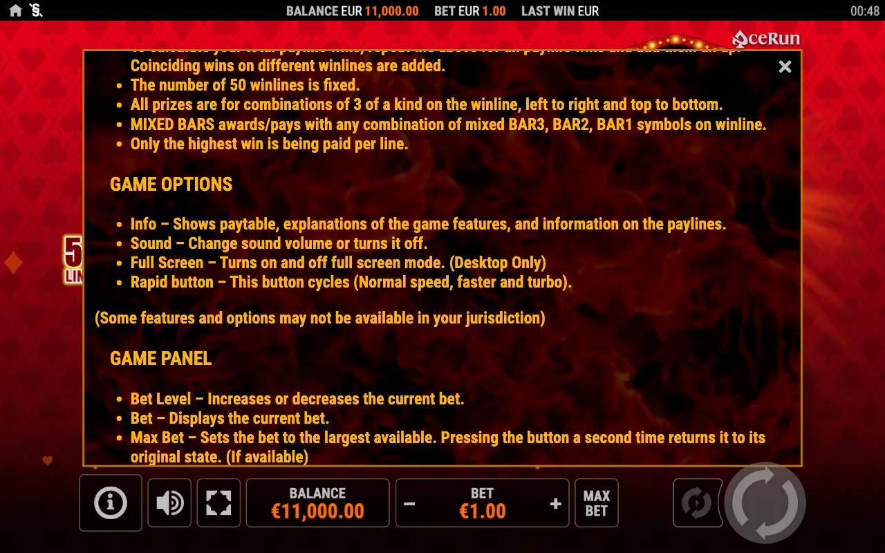 Game options — 50 Jokers Hotfire
