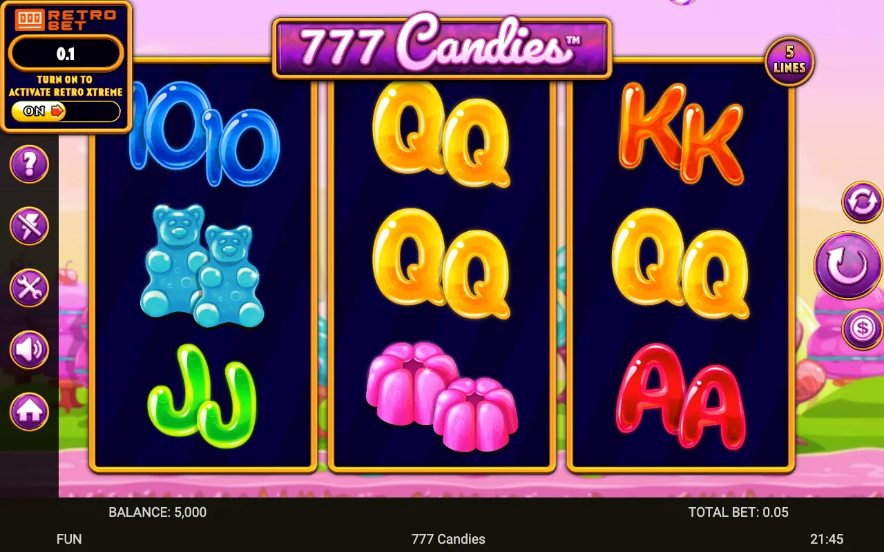 The base game — 777 Candies