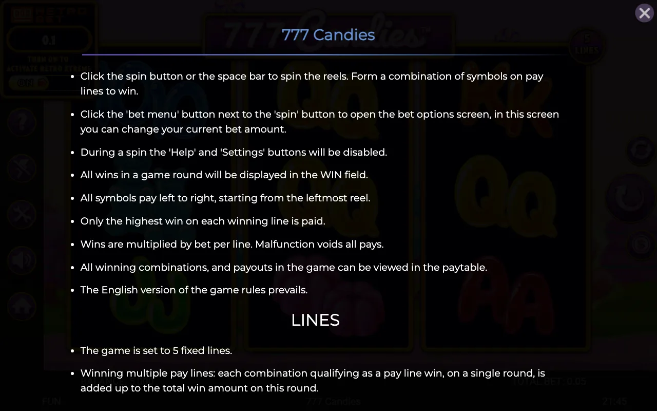 Game rules, page 4 — 777 Candies