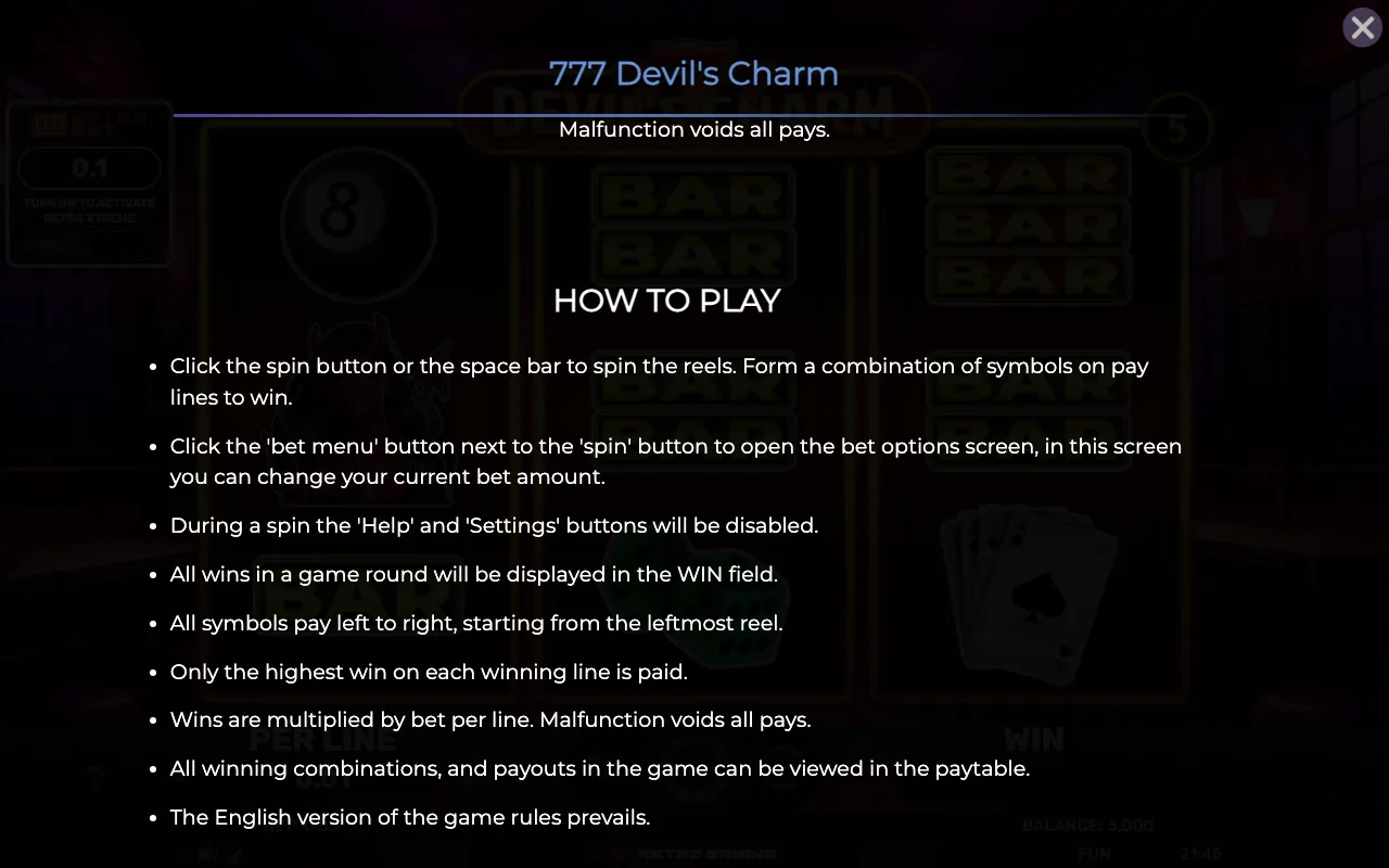 How to play — 777 Devils Charm