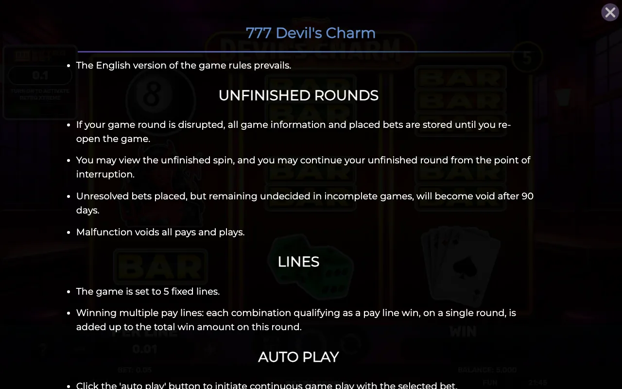 Game rules, page 5 — 777 Devils Charm
