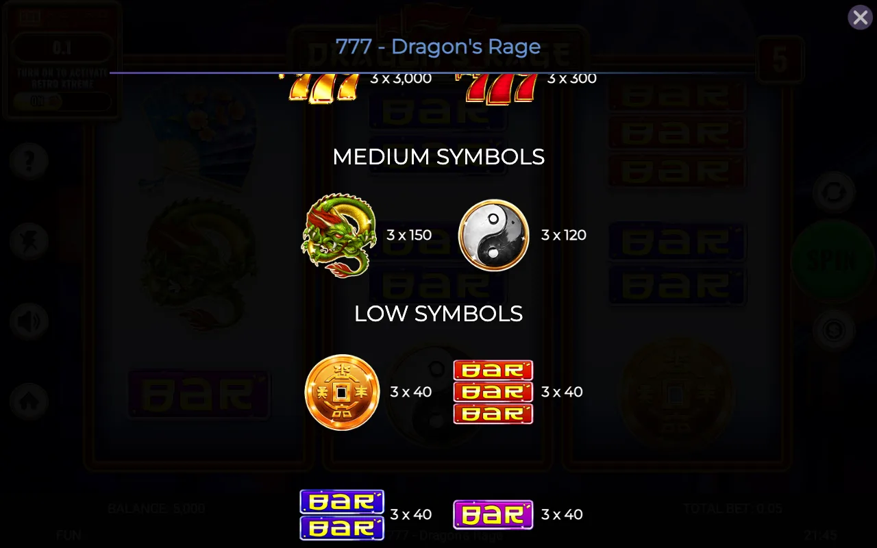 Medium symbols — 777 Dragons Rage