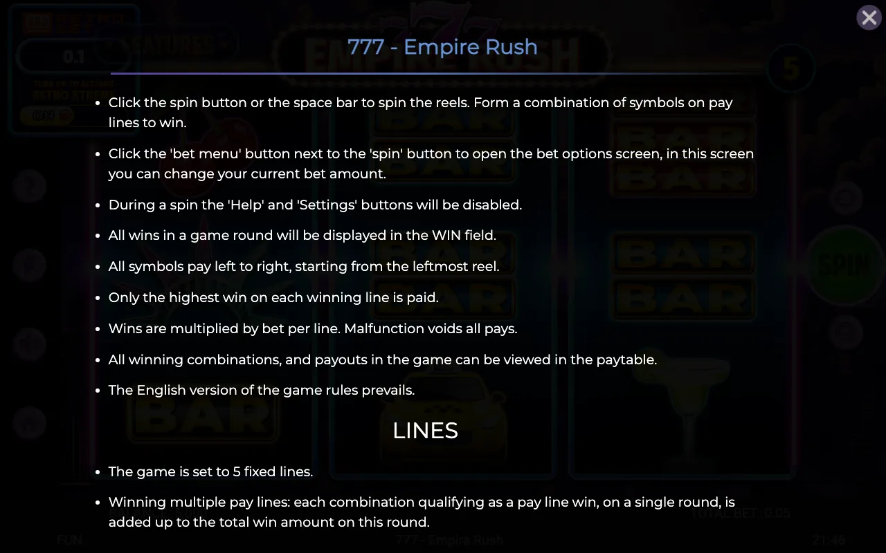 Game rules, page 4 — 777 Empire Rush