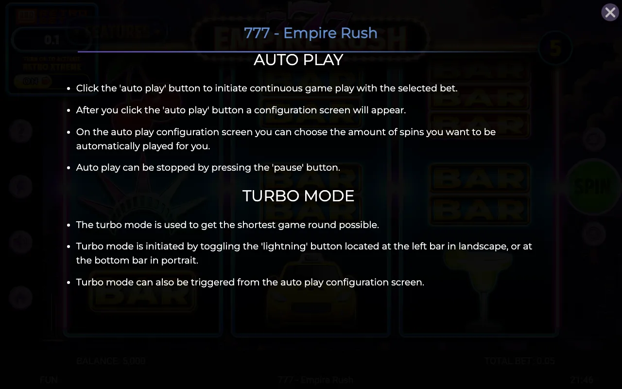 Game rules, page 5 — 777 Empire Rush