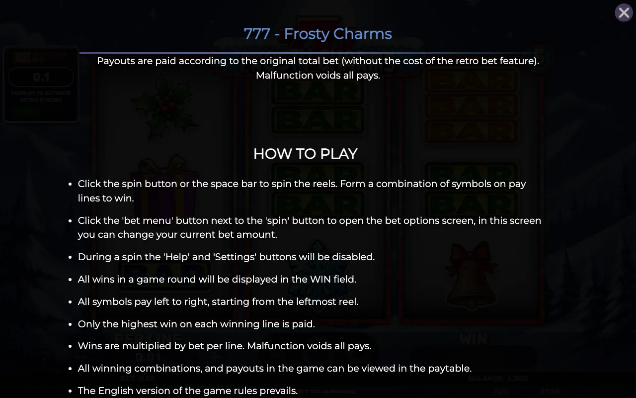 How to play — 777 Frosty Charms