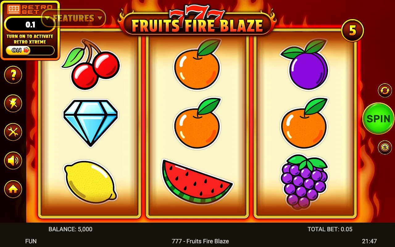 The base game — 777 Fruits Fire Blaze
