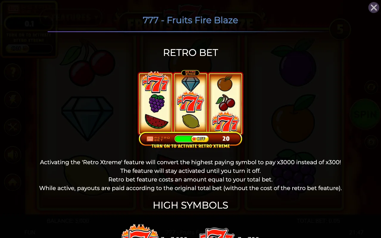 Game rules, page 1 — 777 Fruits Fire Blaze