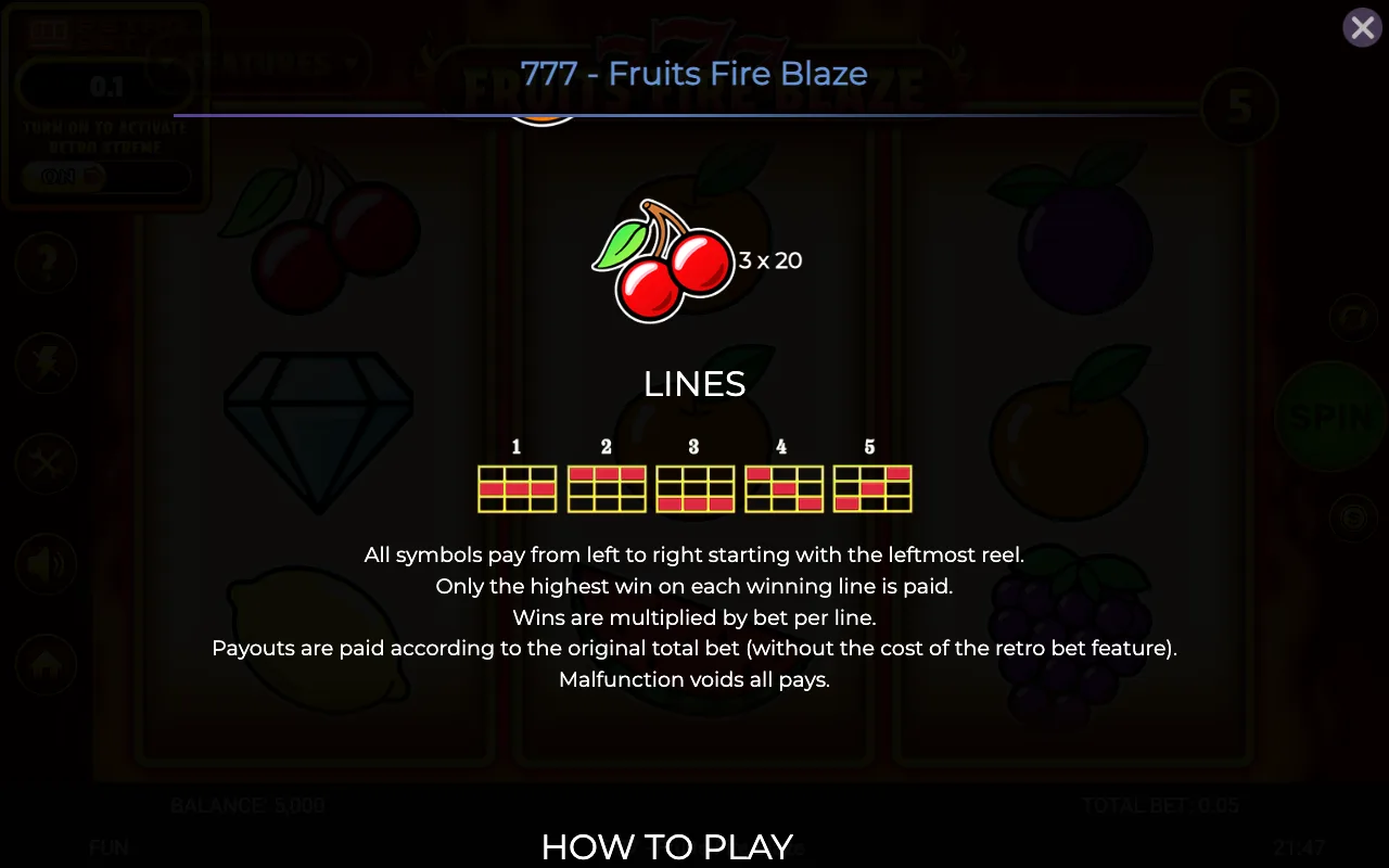 Lines — 777 Fruits Fire Blaze