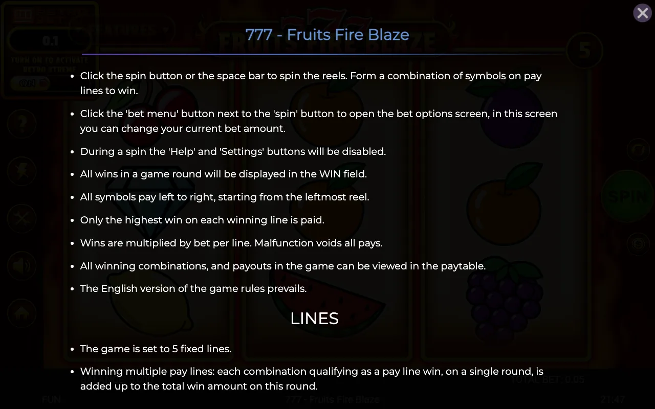 Game rules, page 4 — 777 Fruits Fire Blaze
