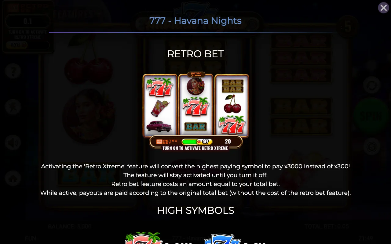 Game rules, page 1 — 777 Havana Nights