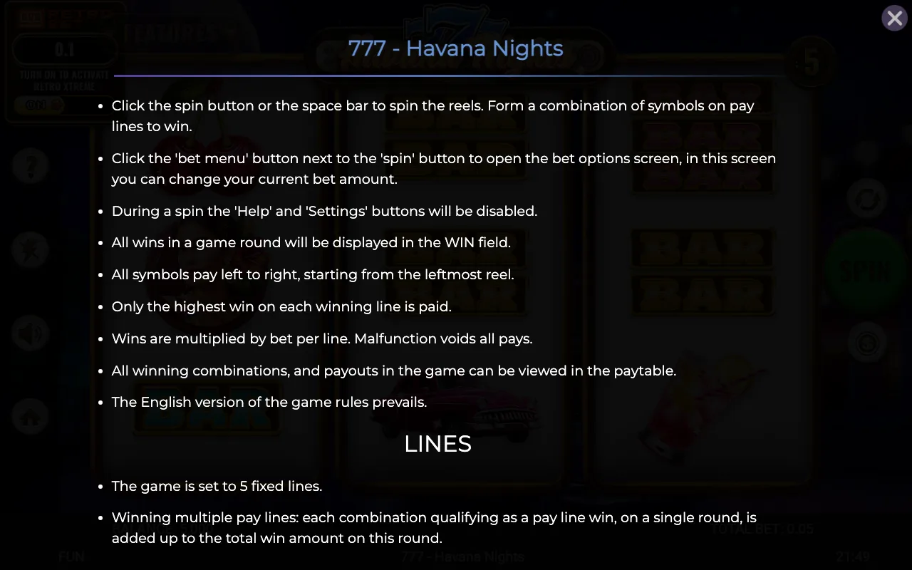 Game rules, page 4 — 777 Havana Nights