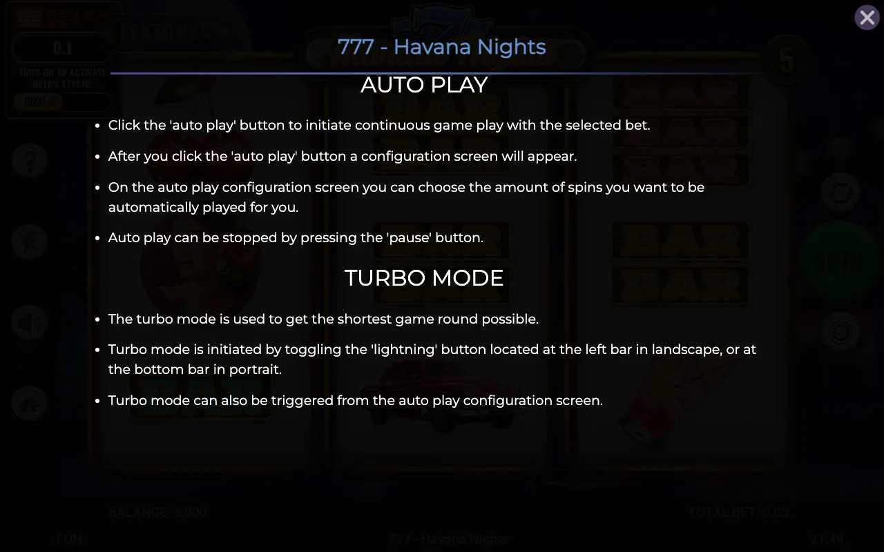 Game rules, page 5 — 777 Havana Nights
