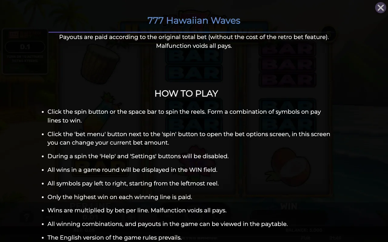 How to play — 777 Hawaiian Waves
