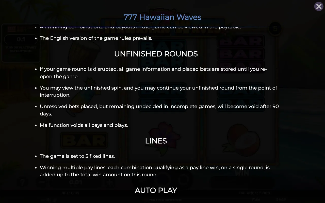 Game rules, page 5 — 777 Hawaiian Waves