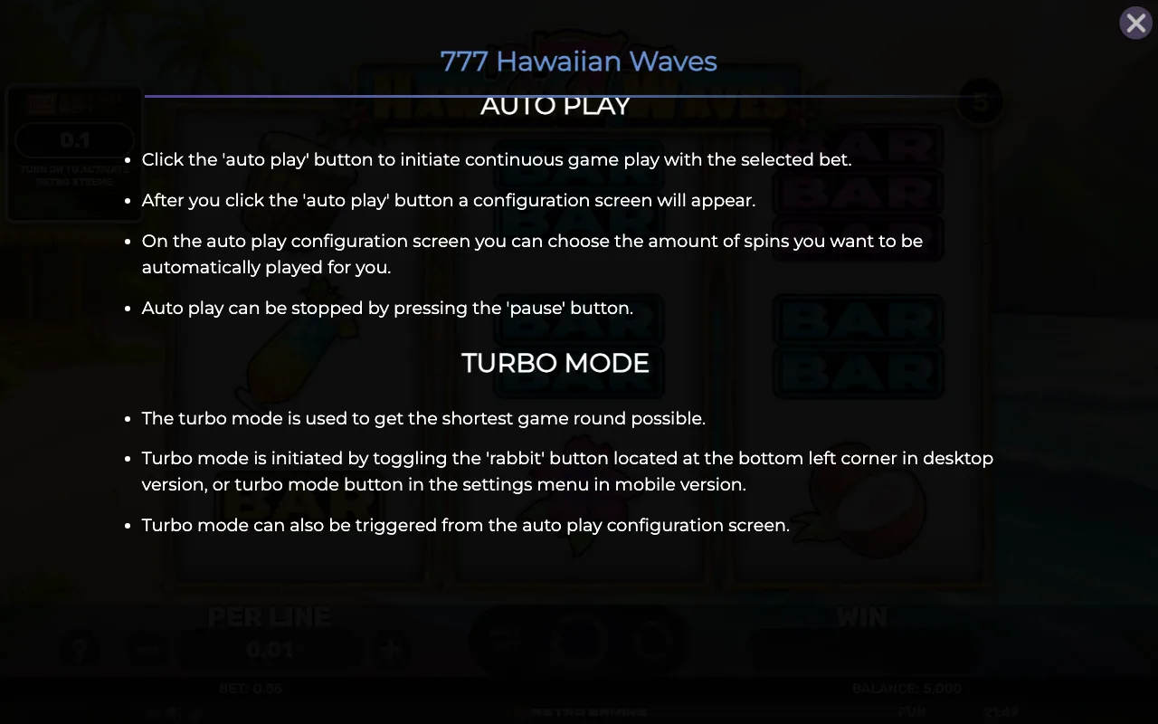 Game rules, page 6 — 777 Hawaiian Waves
