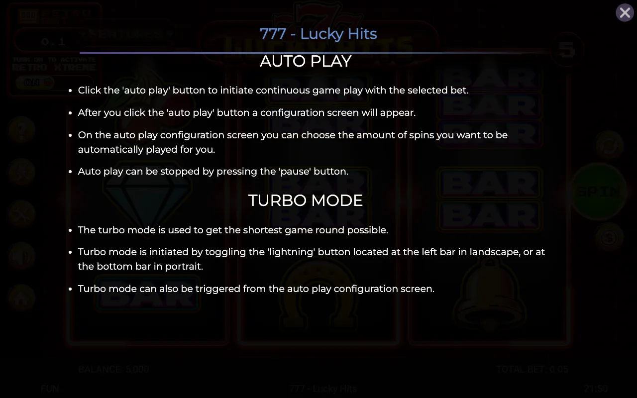 Game rules, page 5 — 777 Lucky Hits