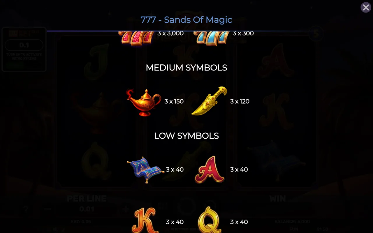 Medium symbols — 777 Sands of Magic
