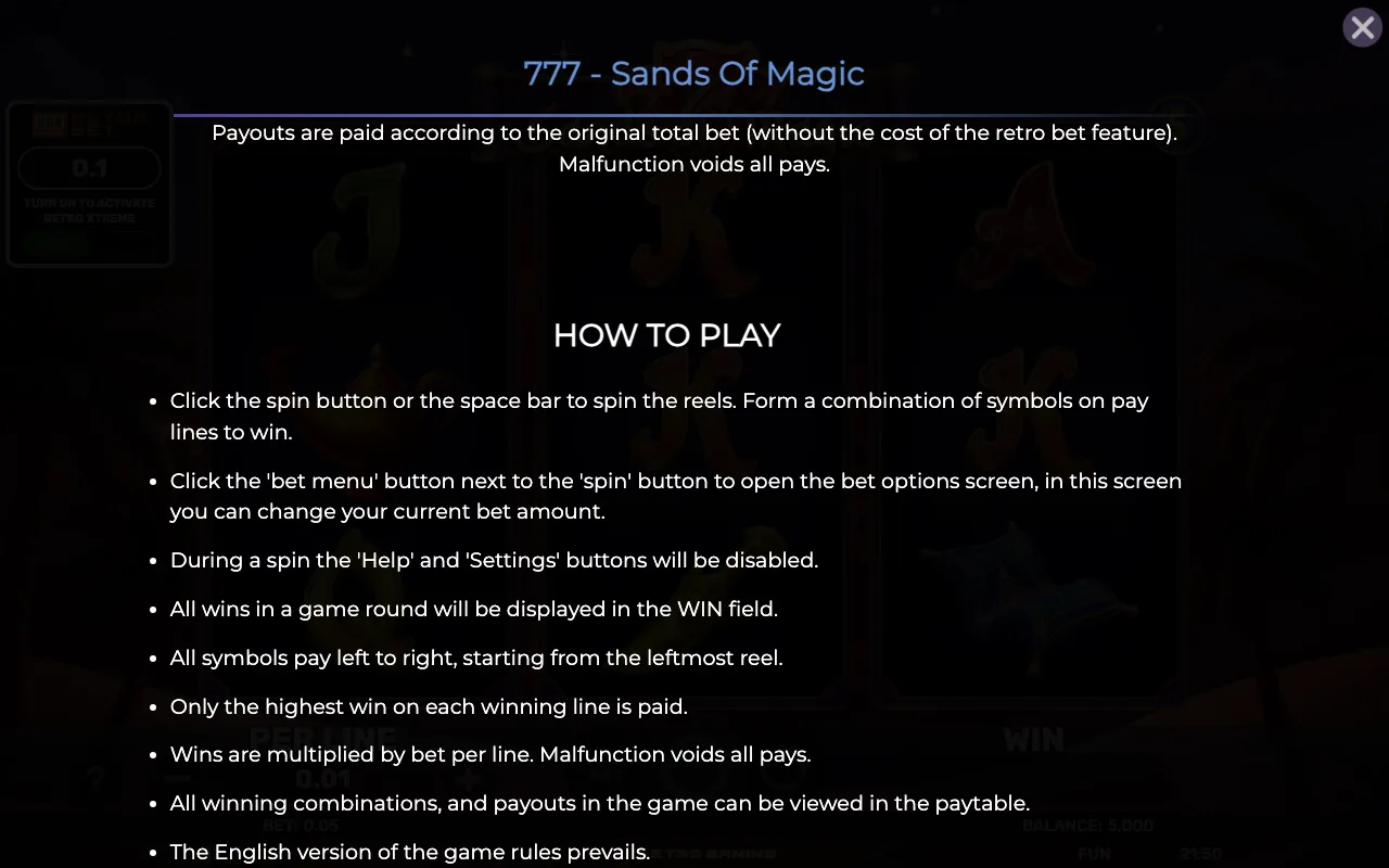 How to play — 777 Sands of Magic