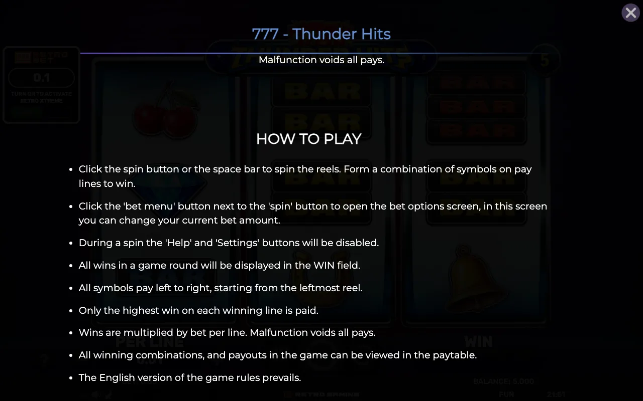 How to play — 777 Thunder Hits