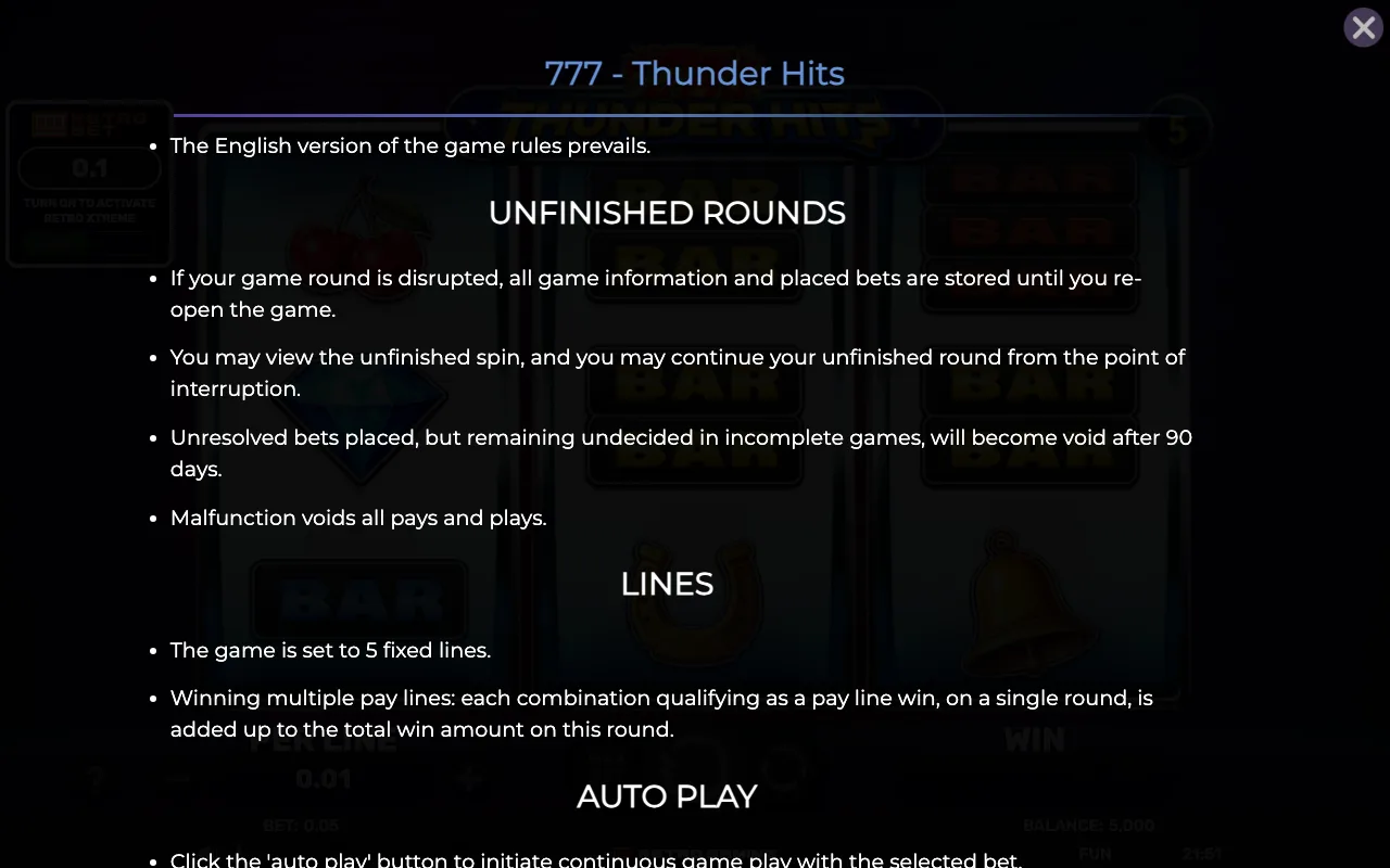 Game rules, page 5 — 777 Thunder Hits