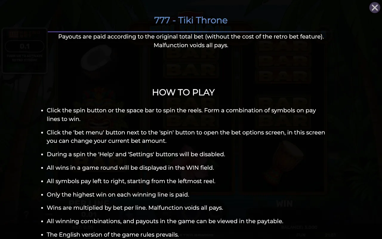 How to play — 777 Tiki Throne