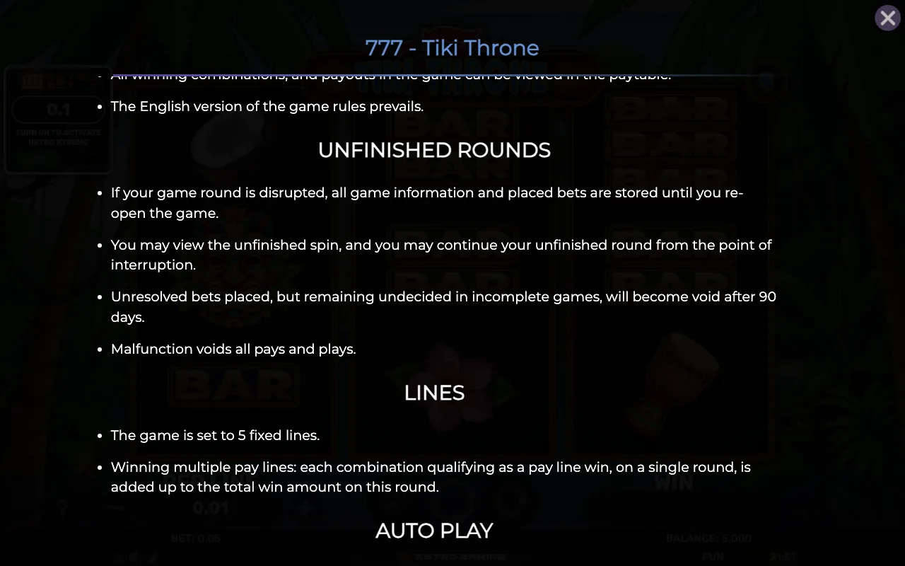 Game rules, page 5 — 777 Tiki Throne