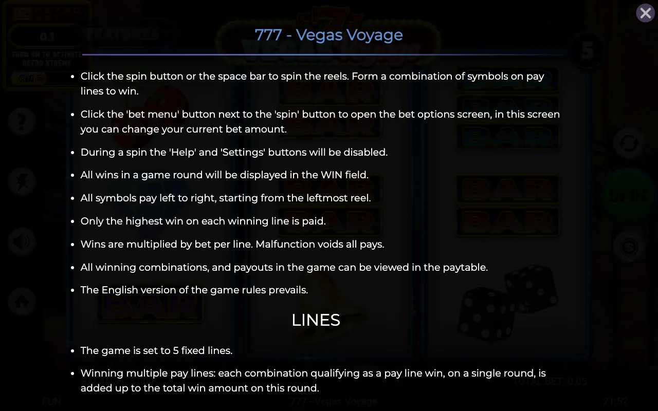 Game rules, page 4 — 777 Vegas Voyage