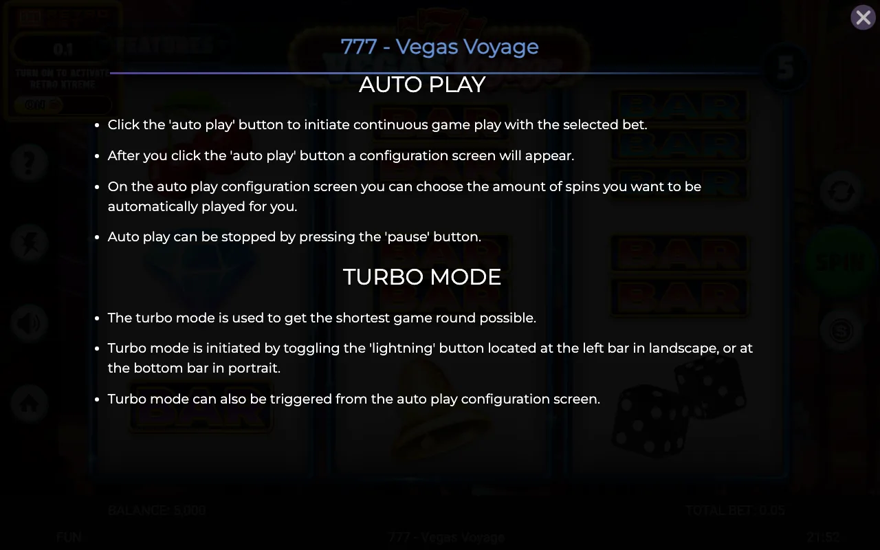 Game rules, page 5 — 777 Vegas Voyage