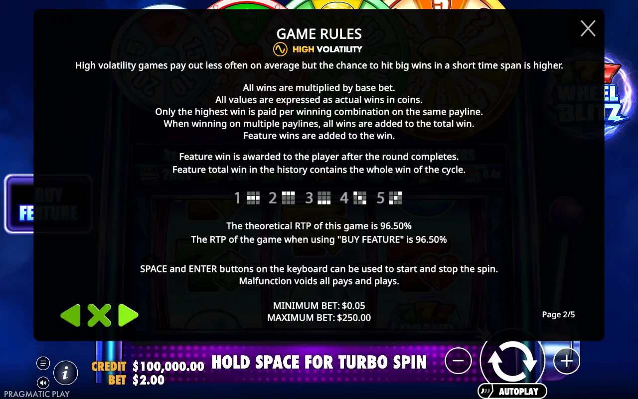 Game rules — 777 Wheel Blitz