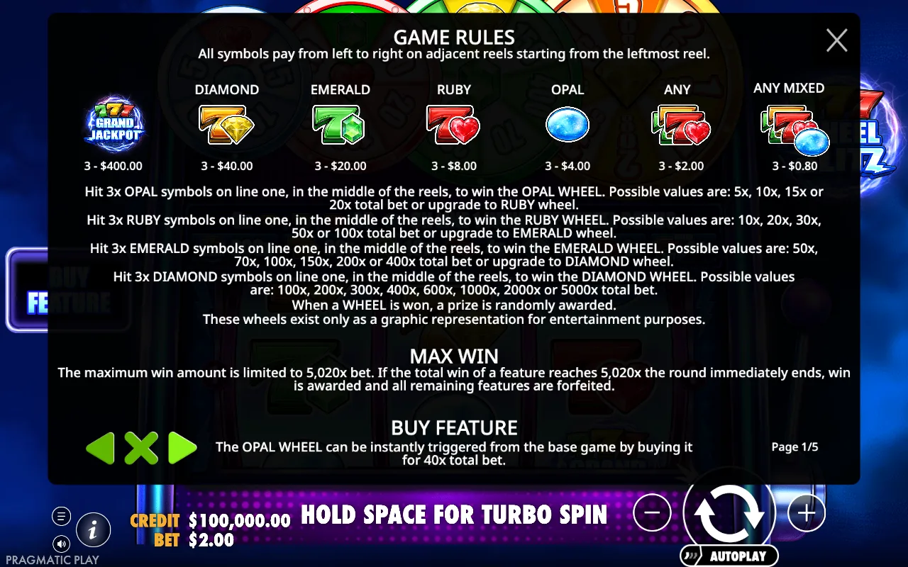 Game rules, page 6 — 777 Wheel Blitz