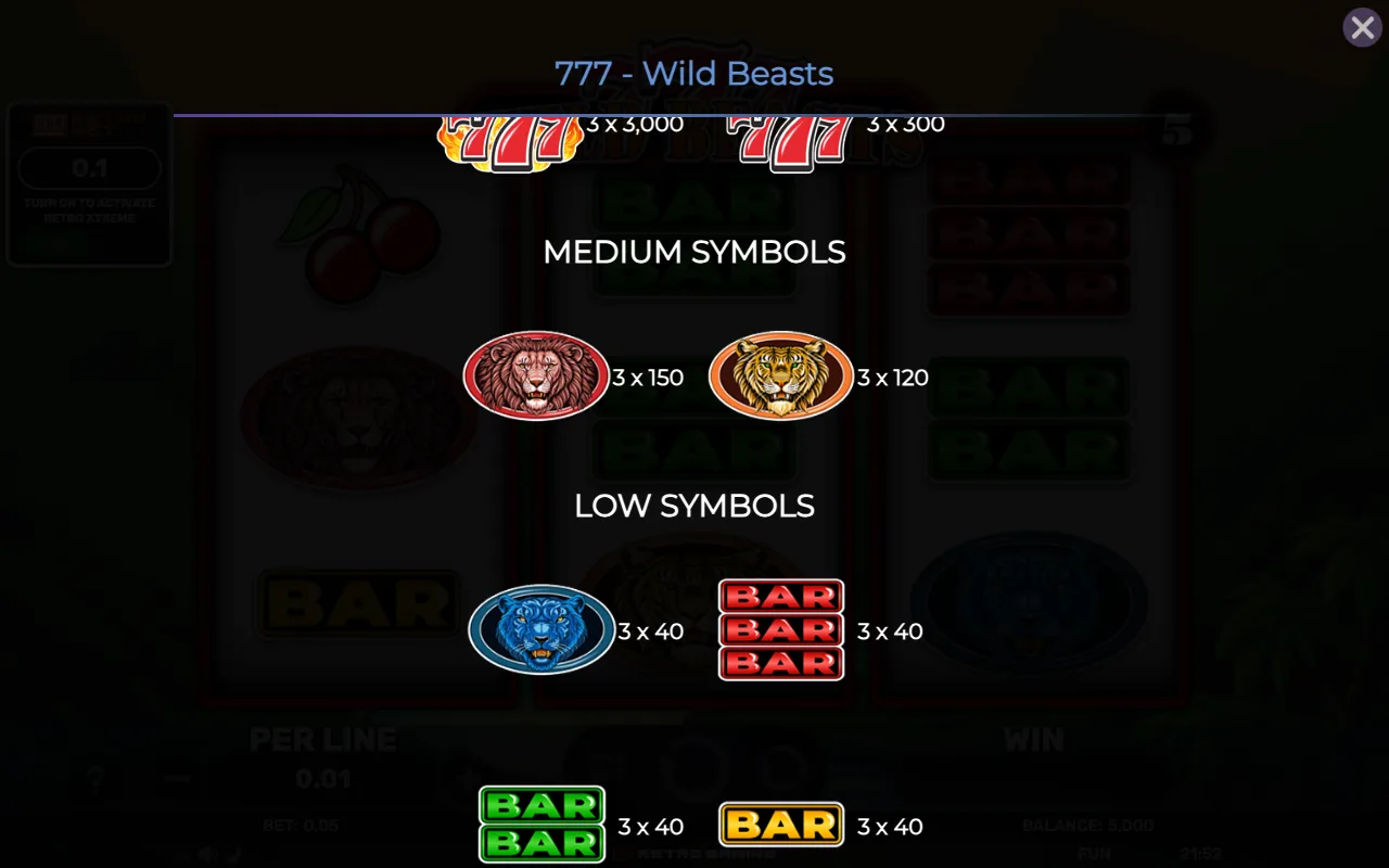 Medium symbols — 777 Wild Beasts