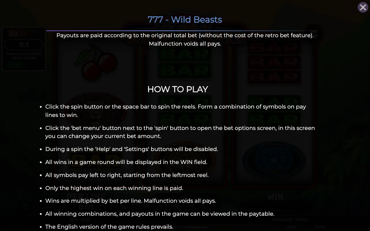 How to play — 777 Wild Beasts