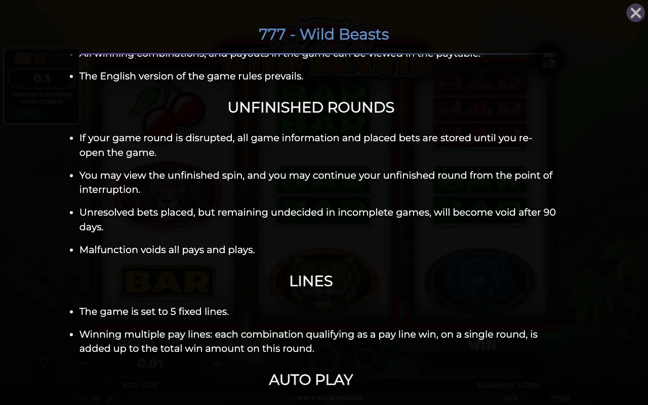 Game rules, page 5 — 777 Wild Beasts