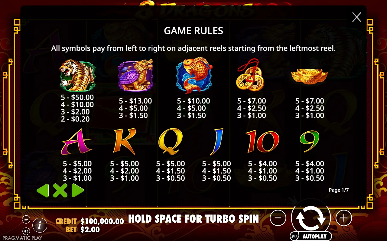 Game rules — 8 Dragons