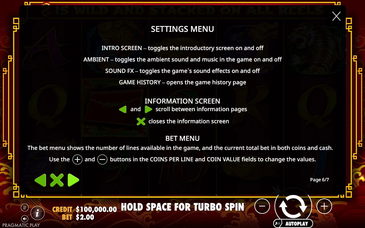 Settings menu — 8 Dragons