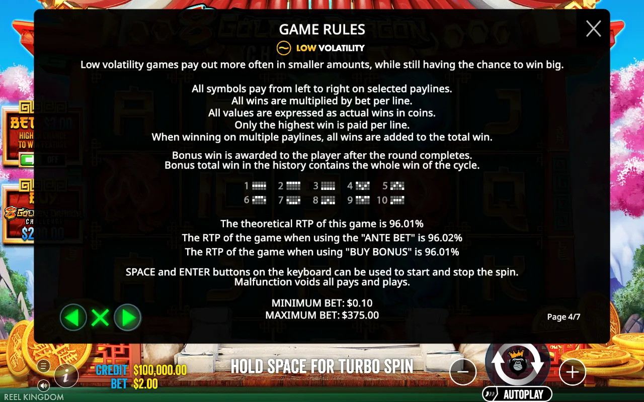 Game rules, page 4 — 8 Golden Dragon Challenge