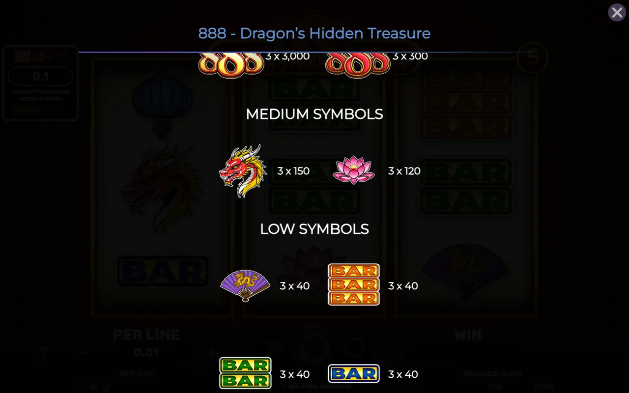Medium symbols — 888 Dragons Hidden Treasure