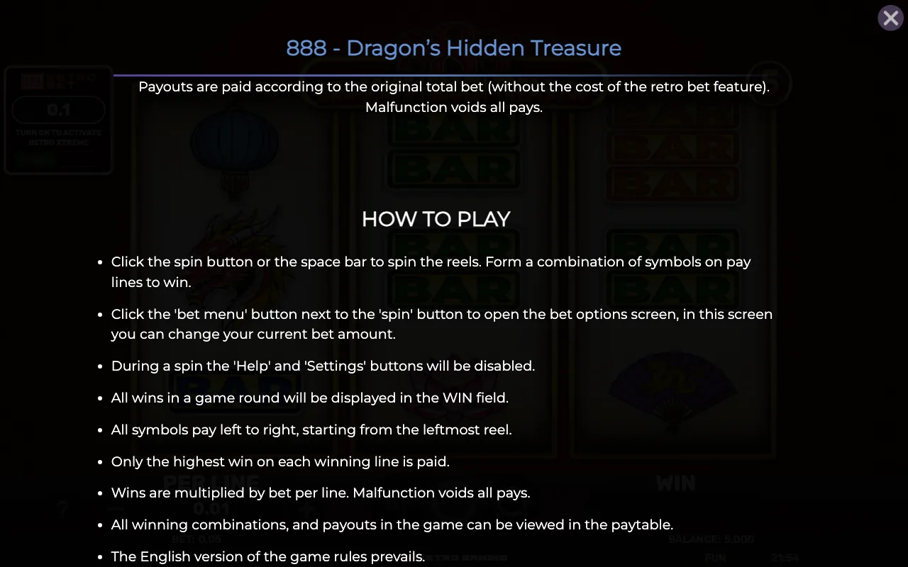 How to play — 888 Dragons Hidden Treasure