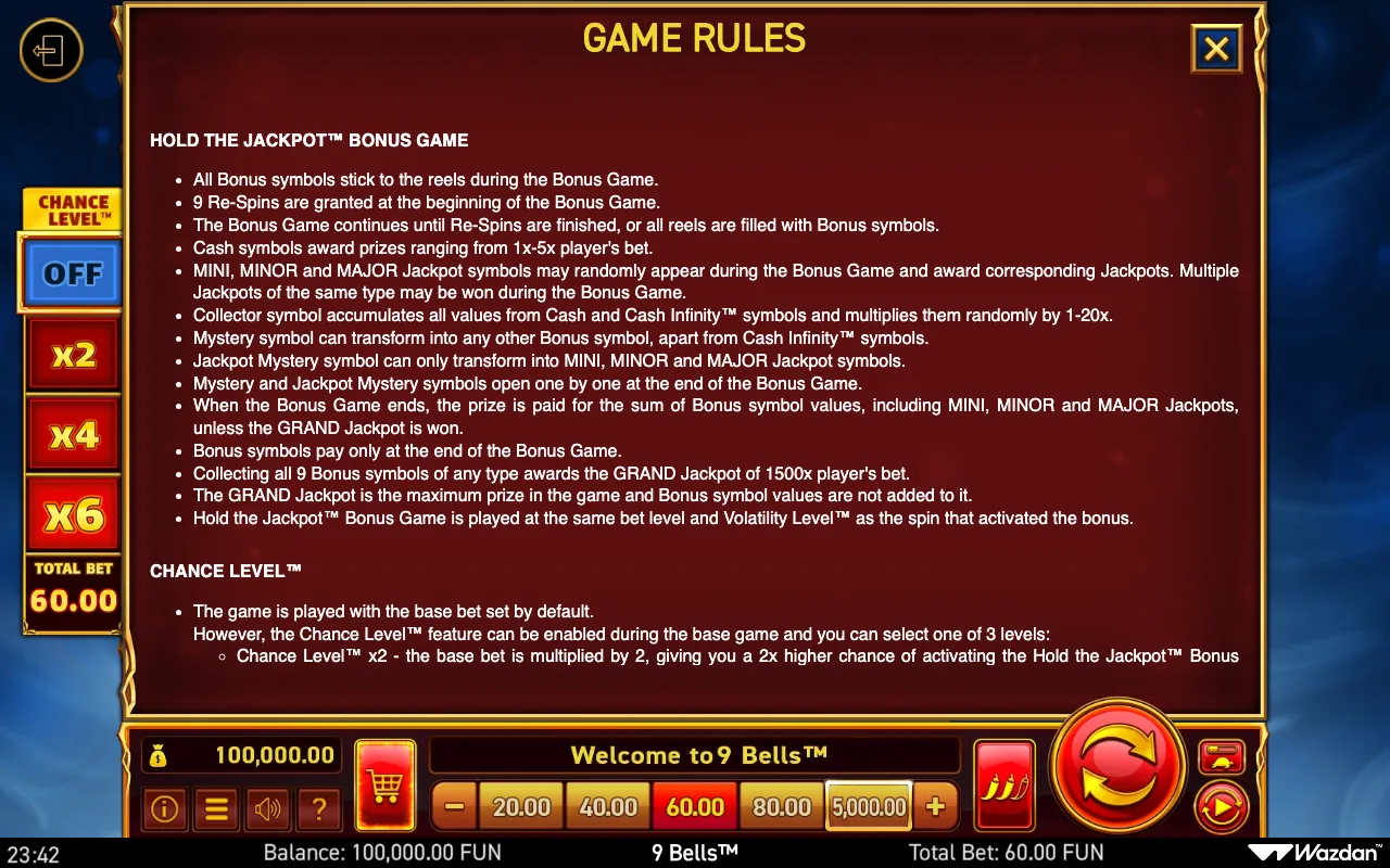 Hold the jackpot bonus game — 9 Bells