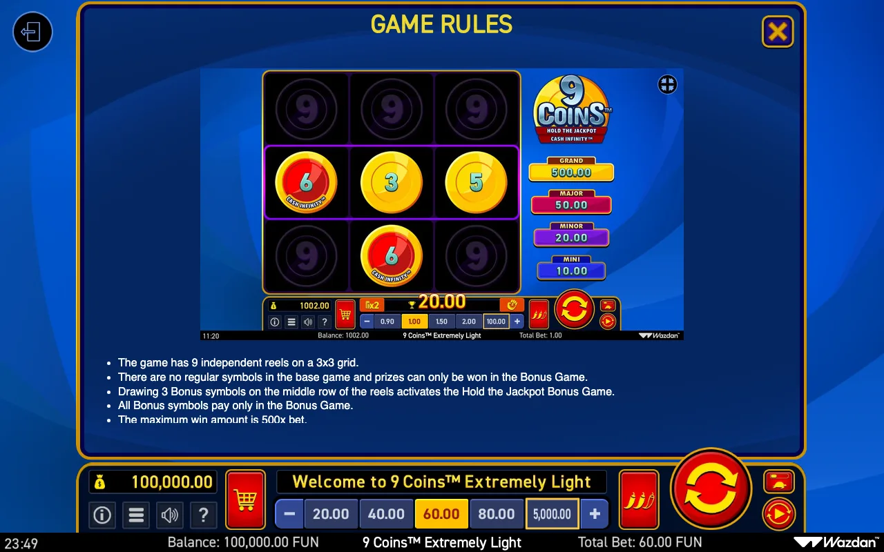 Hold the jackpot — 9 Coins Extremely Light