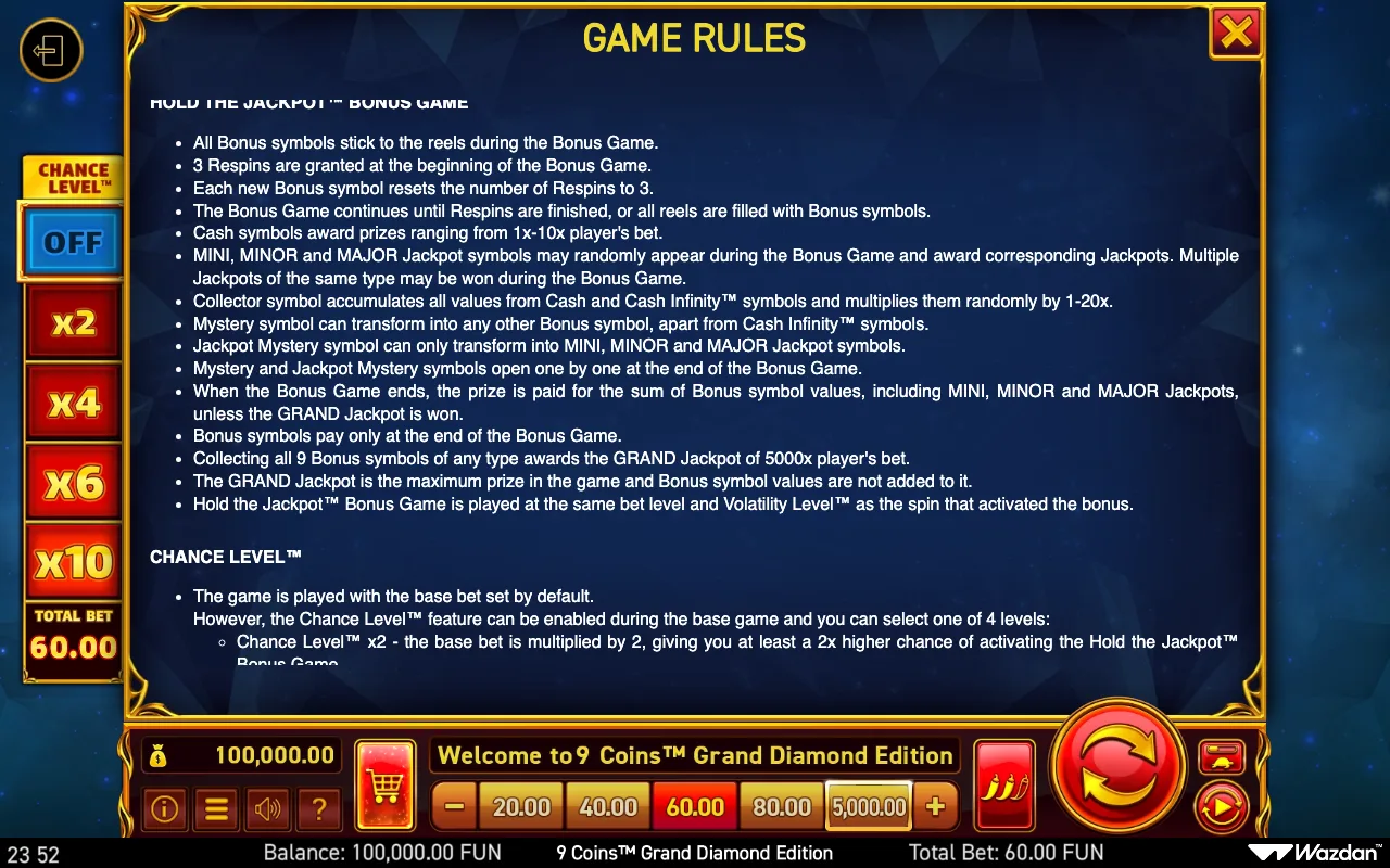 Game rules, page 11 — 9 Coins Grand Diamond Edition