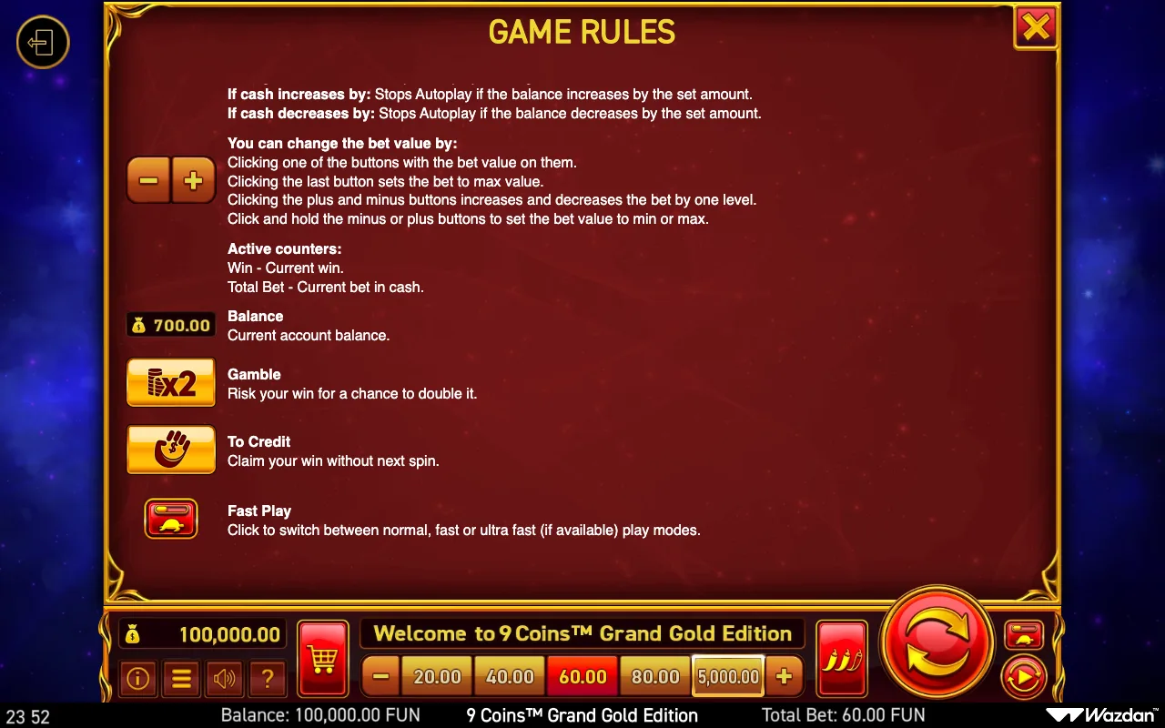 Game rules, page 11 — 9 Coins Grand Gold Edition